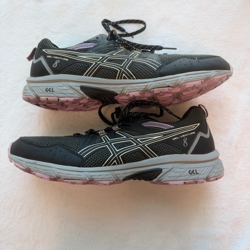 Asics Gel-Venture 8 Running Shoes Womens 12 Black Pink Excellent Trail Sneaker